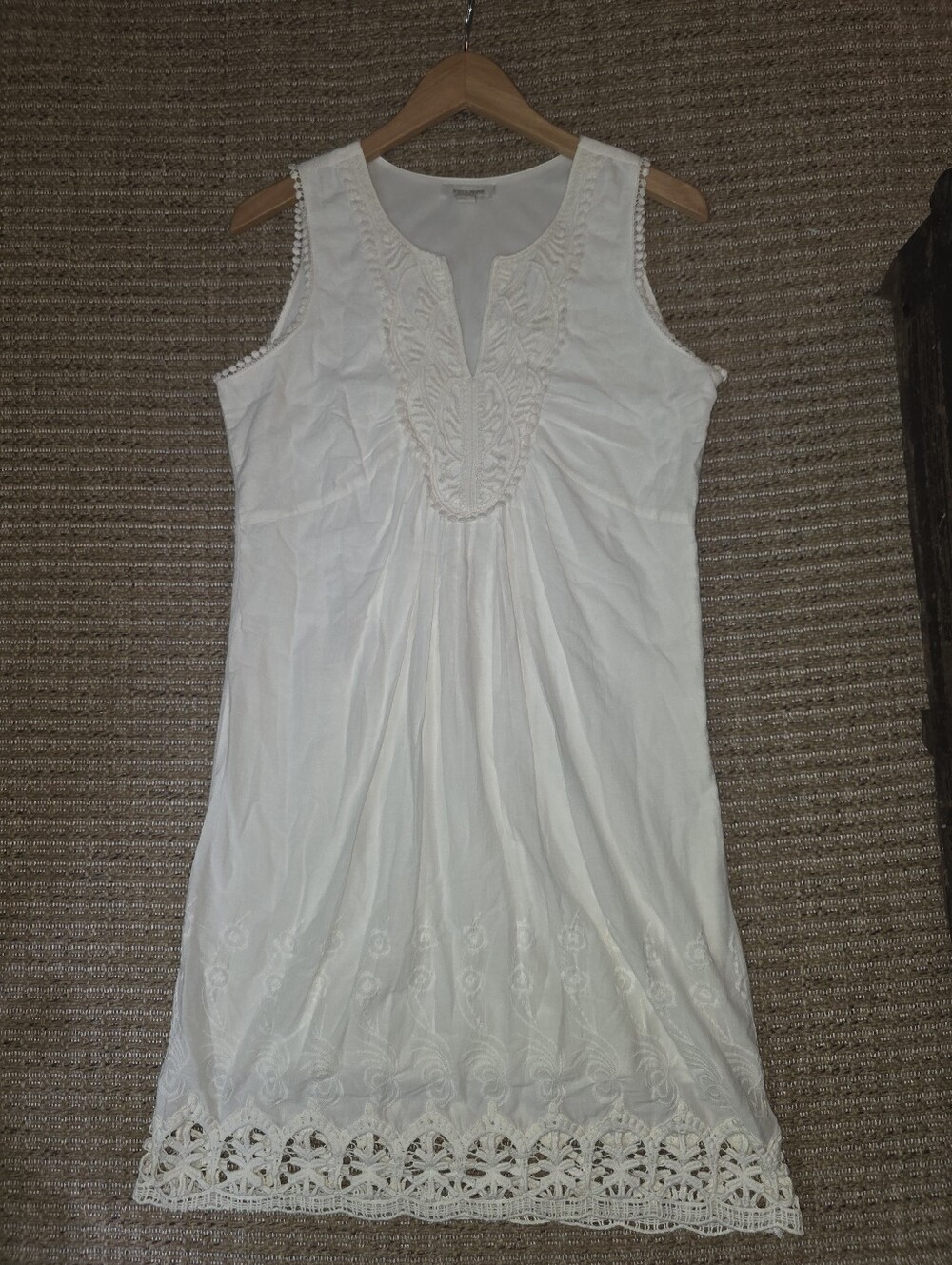 Boston Proper Boho Crochet Trim Lined Midi Dress Size 8 In Cream